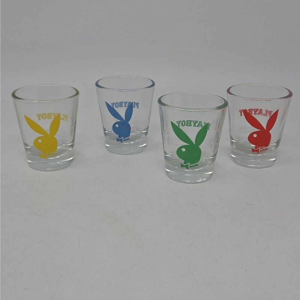 Playboy Bunny 2009 Set of 4 Shot Glasses Vintage Multicolor